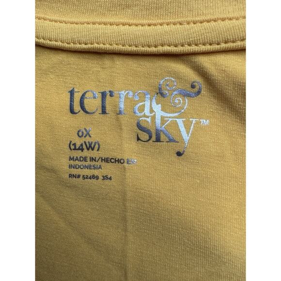Terra Sky 0X Yellow Top V-neck Curved Hem Short Sleeve Stretch Cotton Blend - Picture 7 of 12
